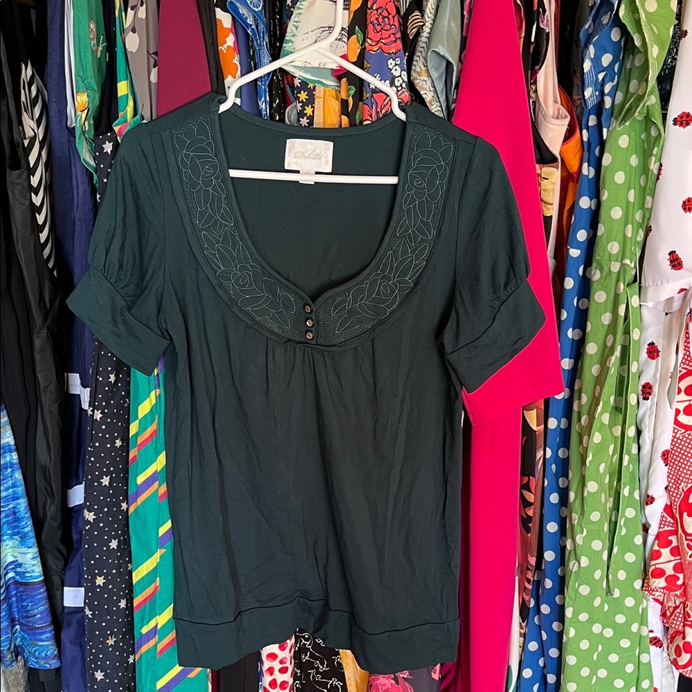 Deletta Dark Green Embroidered Blouse